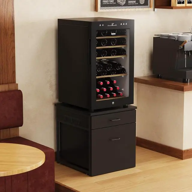 Alt view image 4 of 6 - Mini Fridge Stand with Storage, Heavy Duty Mini Fridge Table with Rolling Cabinet, 250LBS Capacity Tabletop with Lockable Wheel for Dorm, Home, Office, Bedroom (Black)