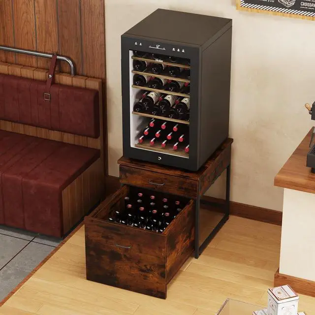 Main image of Mini Fridge Stand with Storage, Heavy Duty Mini Fridge Table with Rolling Cabinet, 250LBS Capacity Tabletop with Lockable Wheel for Dorm, Home, Office, Bedroom (Brown)