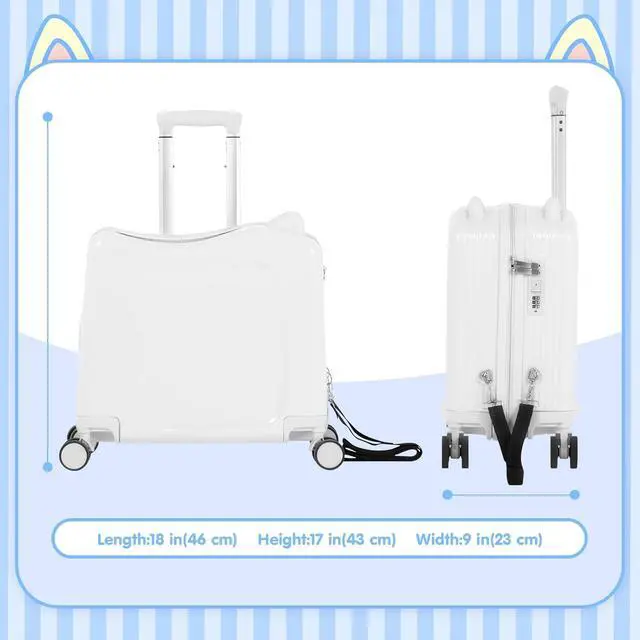 Alt view image 7 of 7 - 20" Kids Ride-On Suitcase with Rope, Carry-On Luggage with TSA Lock | PVC Hardshell, Waterproof & Wear-resistant, 360° Silent Wheels, Telescopic Handle, Airline Carry-on Size, Cute Ear Design