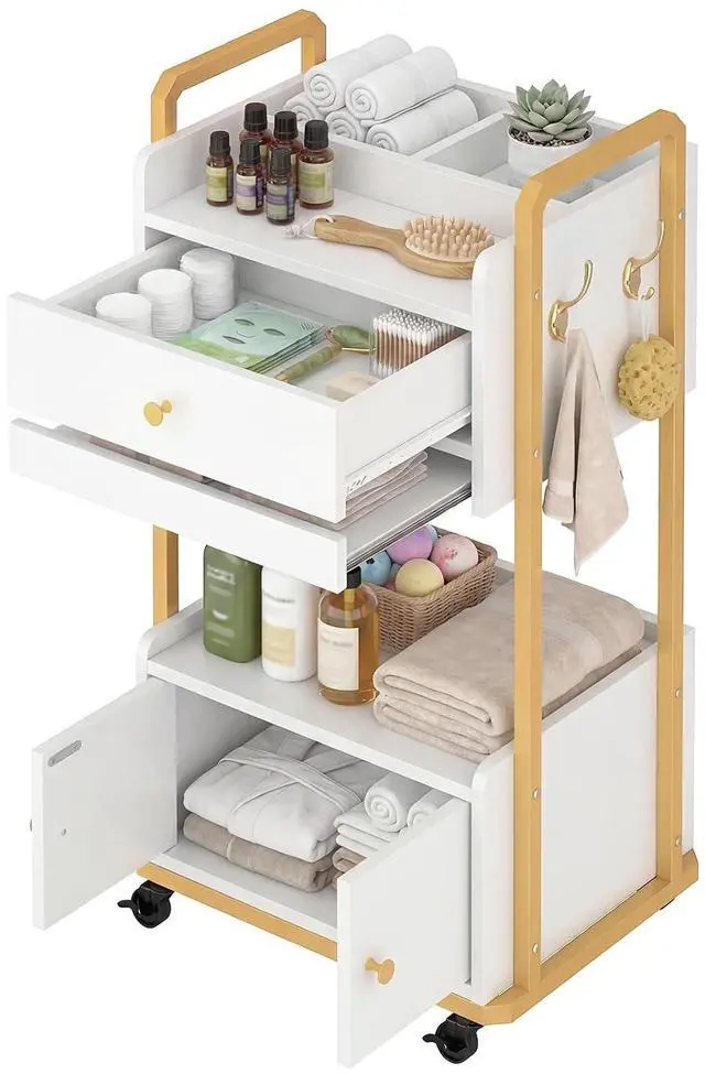 Main image of Spa Salon Trolley with Storage Cabinet, Rolling Beauty Cart for Professional Spa & Salon Use, Mobile Esthetician Cart for Skincare, Facial & Treatment Supplies (White)