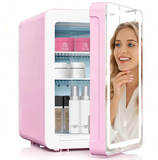 Main image of 16L/20L Skincare Fridge with LED Mirror, Small Fridge for Makeup | Portable Skin Care Fridge for Beauty, Cosmetics, Personal Mini Refrigerator for Food, Office, Dorm, Car, Cooler & Warmer