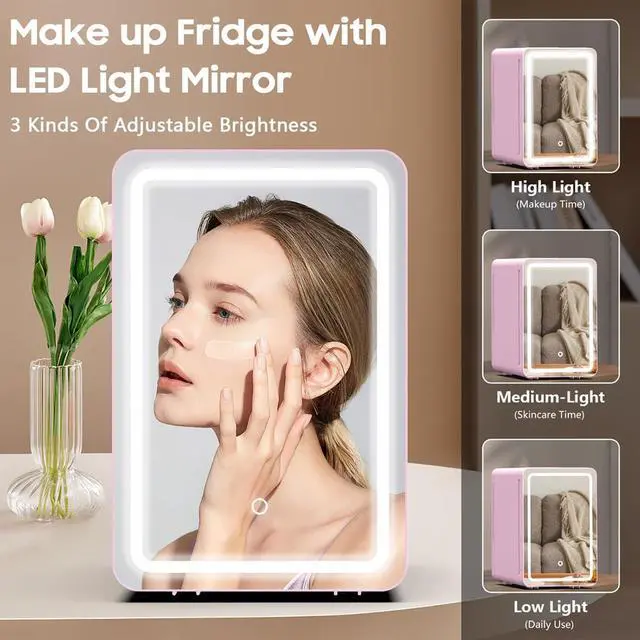 Alt view image 4 of 7 - 16L/20L Skincare Fridge with LED Mirror, Small Fridge for Makeup | Portable Skin Care Fridge for Beauty, Cosmetics, Personal Mini Refrigerator for Food, Office, Dorm, Car, Cooler & Warmer