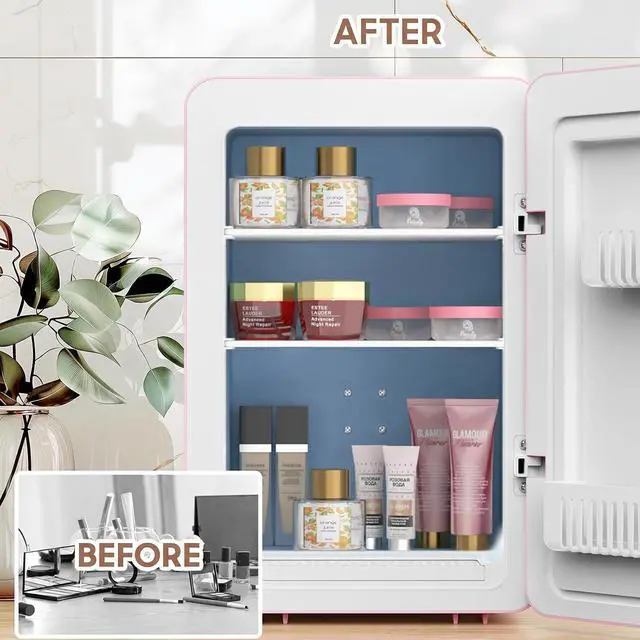 Alt view image 6 of 7 - 16L/20L Skincare Fridge with LED Mirror, Small Fridge for Makeup | Portable Skin Care Fridge for Beauty, Cosmetics, Personal Mini Refrigerator for Food, Office, Dorm, Car, Cooler & Warmer