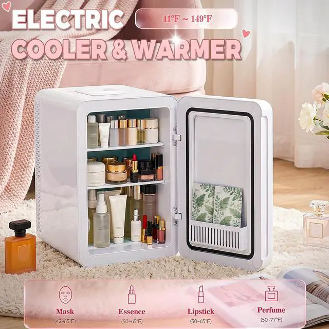 Alt view image 2 of 7 - 16L/20L Skincare Fridge with LED Mirror, Small Fridge for Makeup | Portable Skin Care Fridge for Beauty, Cosmetics, Personal Mini Refrigerator for Food, Office, Dorm, Car, Cooler & Warmer