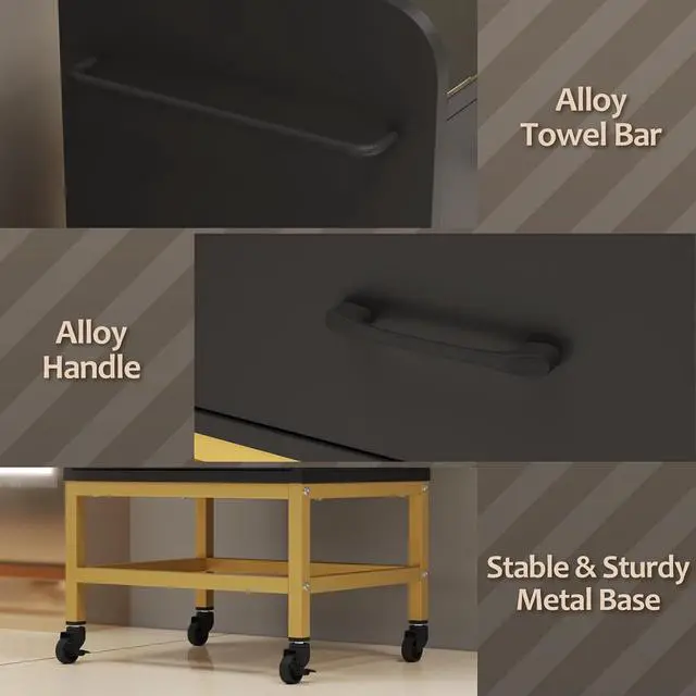 Alt view image 3 of 7 - Salon Trolley Cart with Toughened Glass Top, Rolling Barber Station w/ 4 Wheels (2 Lockable), 3 Drawers, 3 Hot Tool Holders & Towel Rack, Salon Storage Equipment for Hair Stylist, Black