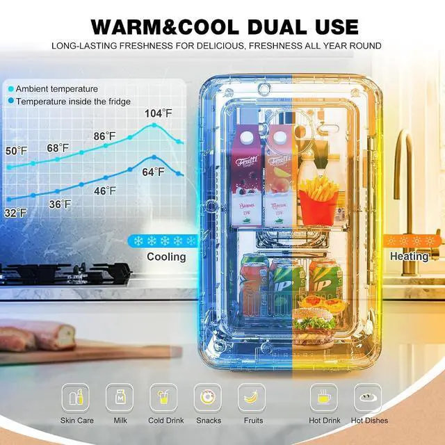 Alt view image 4 of 7 - 12L/22L Mini Fridge for Bedroom, Small Refrigerator for Skincare | Personal Cosmetics Refrigerator, Thermoelectric Cooler & Warmer for Drinks, Food, Beauty, Makeup, Dorm, Car, Office Desk
