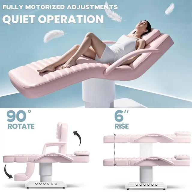 Alt view image 2 of 7 - Electric Massage Table with LED Light, Adjustable Facial Bed with Foot Control for Spa, Tattoo, Waxing, and Eyelash Extension, Removable Headrest and Armrest, 90° Back & Leg Adjustment (Pink)