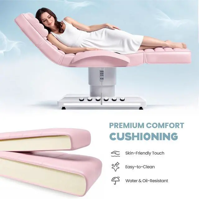 Alt view image 4 of 7 - Electric Massage Table with LED Light, Adjustable Facial Bed with Foot Control for Spa, Tattoo, Waxing, and Eyelash Extension, Removable Headrest and Armrest, 90° Back & Leg Adjustment (Pink)