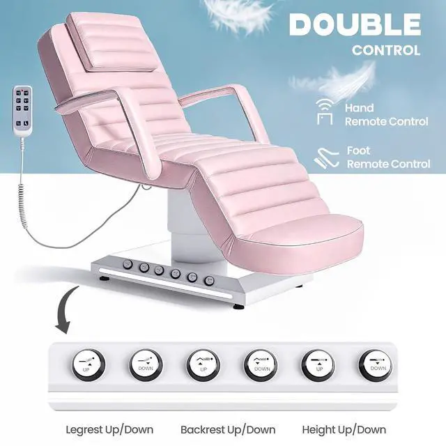 Alt view image 3 of 7 - Electric Massage Table with LED Light, Adjustable Facial Bed with Foot Control for Spa, Tattoo, Waxing, and Eyelash Extension, Removable Headrest and Armrest, 90° Back & Leg Adjustment (Pink)