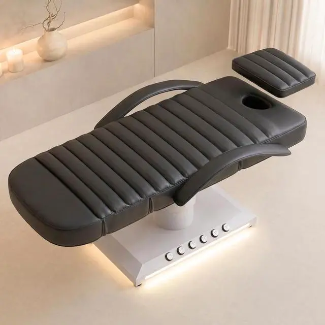 Main image of Electric Massage Table with LED Light, Adjustable Facial Bed with Foot Control for Spa, Tattoo, Waxing, and Eyelash Extension, Removable Headrest and Armrest, 90° Back & Leg Adjustment (Black)