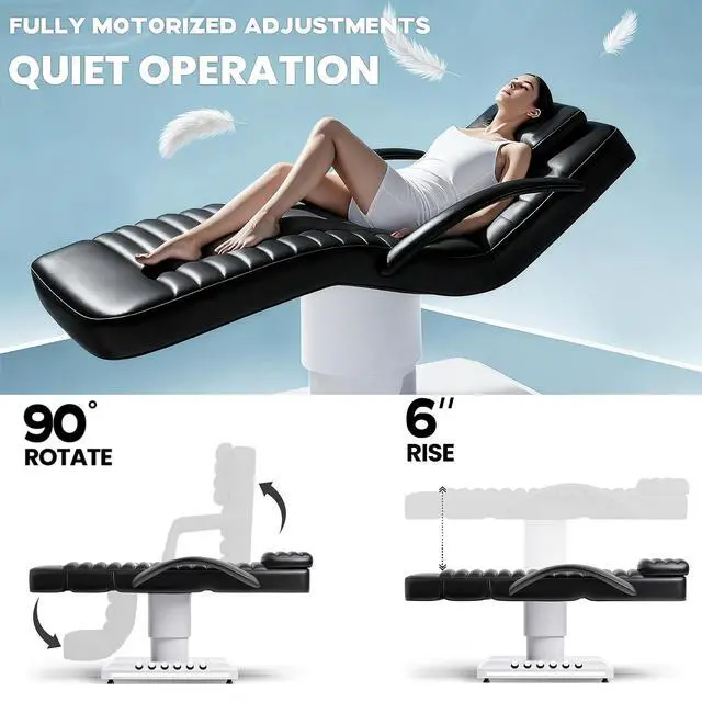 Alt view image 2 of 7 - Electric Massage Table with LED Light, Adjustable Facial Bed with Foot Control for Spa, Tattoo, Waxing, and Eyelash Extension, Removable Headrest and Armrest, 90° Back & Leg Adjustment (Black)