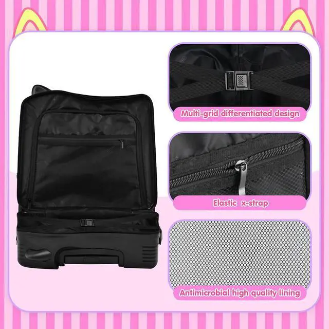 Alt view image 7 of 7 - 20" Kids Ride-On Suitcase with Rope, Carry-On Luggage with TSA Lock | PVC Hardshell, Waterproof & Wear-resistant, 360° Silent Wheels, Telescopic Handle, Airline Carry-on Size, Cute Ear Design