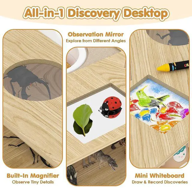 Alt view image 4 of 7 - Kids Science Activity Table, Wooden Sensory Table, Seats 4-6 | Multi-Functional Tabletop with Observation Tools, Removable Activity Bin, 3 Tier Storage Shelves, Dual Fabric Storage Bins