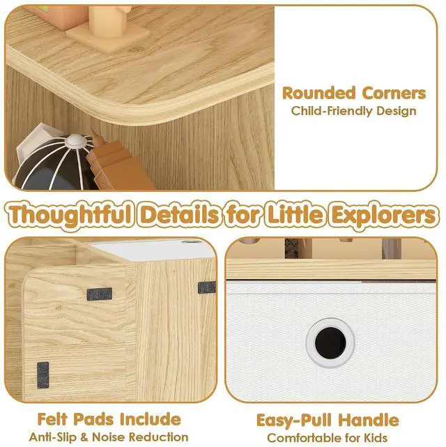Alt view image 7 of 7 - Kids Science Activity Table, Wooden Sensory Table, Seats 4-6 | Multi-Functional Tabletop with Observation Tools, Removable Activity Bin, 3 Tier Storage Shelves, Dual Fabric Storage Bins