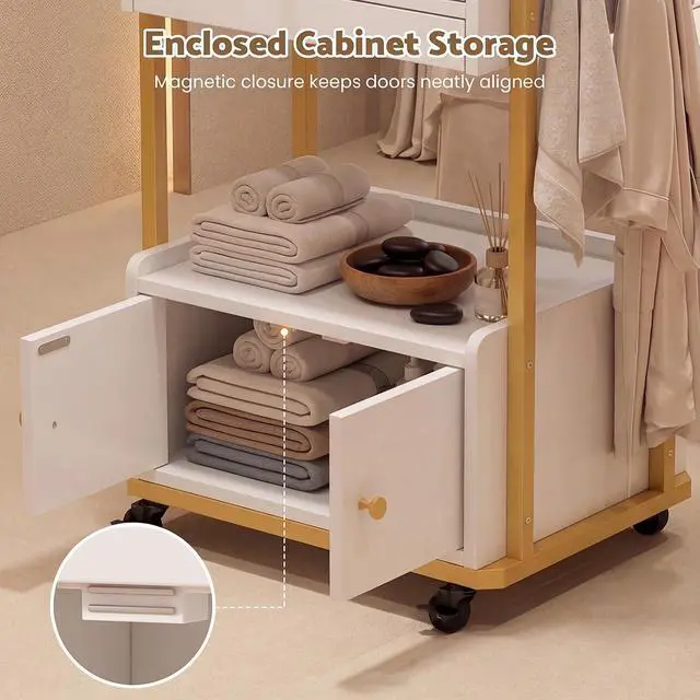 Alt view image 6 of 7 - Spa Salon Trolley with Storage Cabinet, Rolling Beauty Cart for Professional Spa & Salon Use, Mobile Esthetician Cart for Skincare, Facial & Treatment Supplies (White)