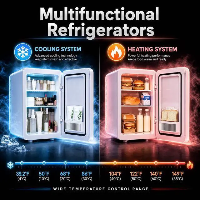 Alt view image 5 of 7 - 16L/20L Skincare Fridge with LED Mirror, Small Fridge for Makeup | Portable Skin Care Fridge for Beauty, Cosmetics, Personal Mini Refrigerator for Food, Office, Dorm, Car, Cooler & Warmer