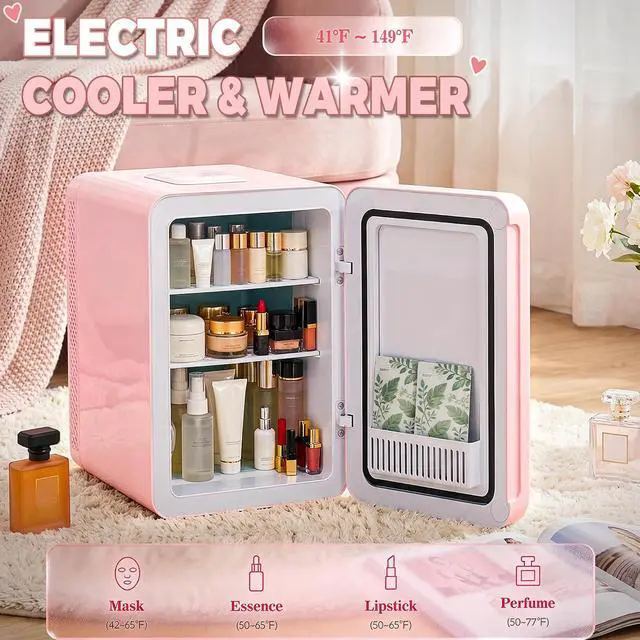 Alt view image 3 of 7 - 16L/20L Skincare Fridge with LED Mirror, Small Fridge for Makeup | Portable Skin Care Fridge for Beauty, Cosmetics, Personal Mini Refrigerator for Food, Office, Dorm, Car, Cooler & Warmer