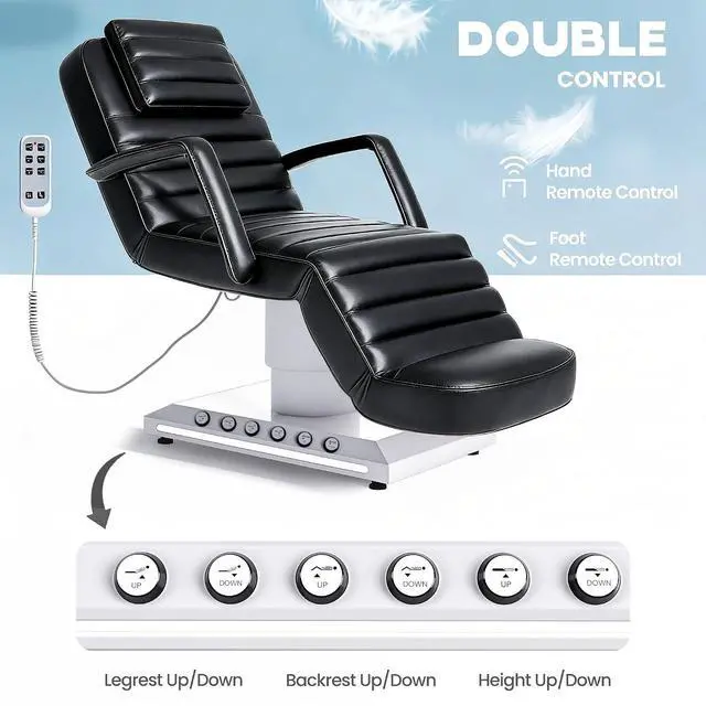 Alt view image 3 of 7 - Electric Massage Table with LED Light, Adjustable Facial Bed with Foot Control for Spa, Tattoo, Waxing, and Eyelash Extension, Removable Headrest and Armrest, 90° Back & Leg Adjustment (Black)