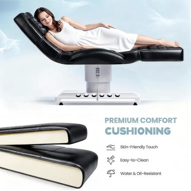 Alt view image 4 of 7 - Electric Massage Table with LED Light, Adjustable Facial Bed with Foot Control for Spa, Tattoo, Waxing, and Eyelash Extension, Removable Headrest and Armrest, 90° Back & Leg Adjustment (Black)