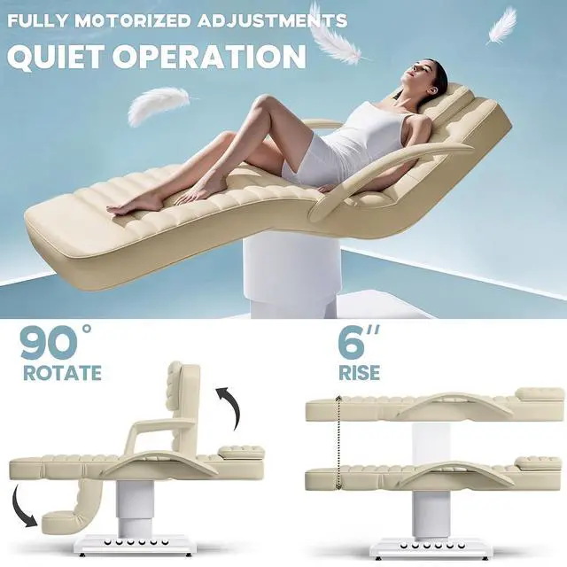 Alt view image 2 of 7 - Electric Massage Table with LED Light, Adjustable Facial Bed with Foot Control for Spa, Tattoo, Waxing, and Eyelash Extension, Removable Headrest and Armrest, 90° Back & Leg Adjustment (Beige)
