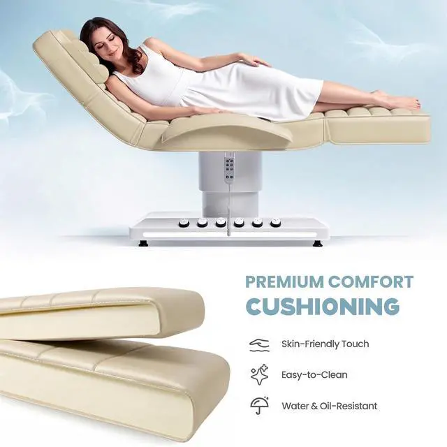Alt view image 4 of 7 - Electric Massage Table with LED Light, Adjustable Facial Bed with Foot Control for Spa, Tattoo, Waxing, and Eyelash Extension, Removable Headrest and Armrest, 90° Back & Leg Adjustment (Beige)