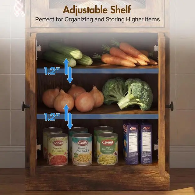 Alt view image 5 of 7 - Potato and Onion Storage Bin with Lid, Large Potato Bin with Drawer, Multi-Compartment Wooden Fruit & Vegetable Cabinet with Mesh Doors, Rustic Kitchen Organizer for Pantry (16.9")