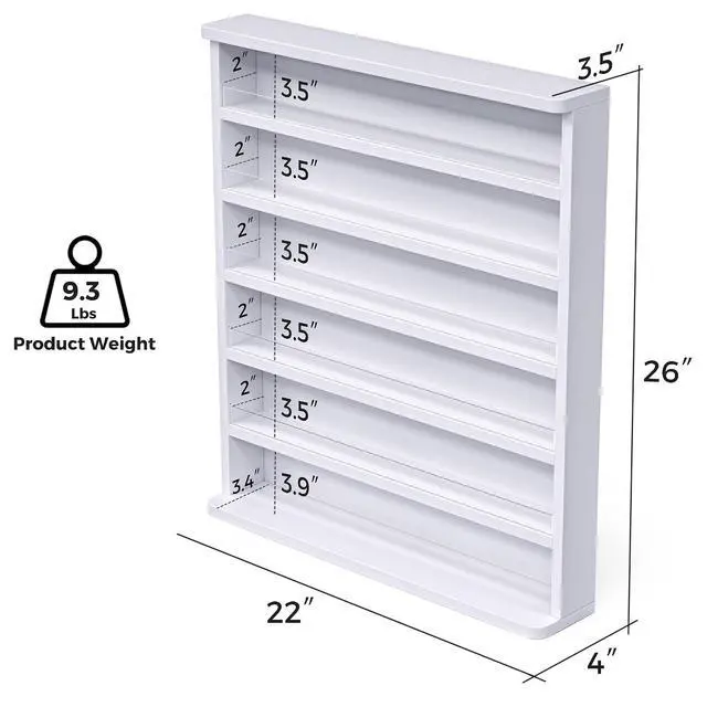 Alt view image 3 of 6 - Wood Nail Polish Rack 2 Packs, Wall Mount Nail Polish Organizer, 6 Layers Nail Salon Storage Display Shelves Perfume Essential Oil Bottles Holder w/Acrylic Baffle, White