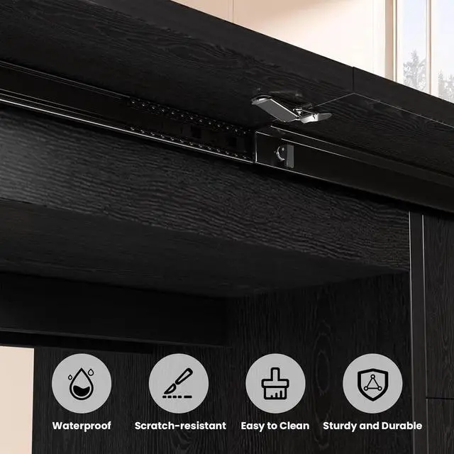 Alt view image 7 of 7 - 63" to 79" Modern Extendable Dining Table with Drawers, Farmhouse Rectangular Kitchen Table for 6-10 People, Space-Saving Dining Room Table with Removable Leaf for Living Room Home Office (Black)