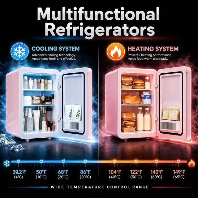 Alt view image 7 of 7 - 16L/20L Skincare Fridge with LED Mirror, Small Fridge for Makeup | Portable Skin Care Fridge for Beauty, Cosmetics, Personal Mini Refrigerator for Food, Office, Dorm, Car, Cooler & Warmer