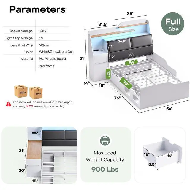 Alt view image 2 of 7 - Full Size Platform Bed with Foldable Desk & Storage Headboard | Bookshelf