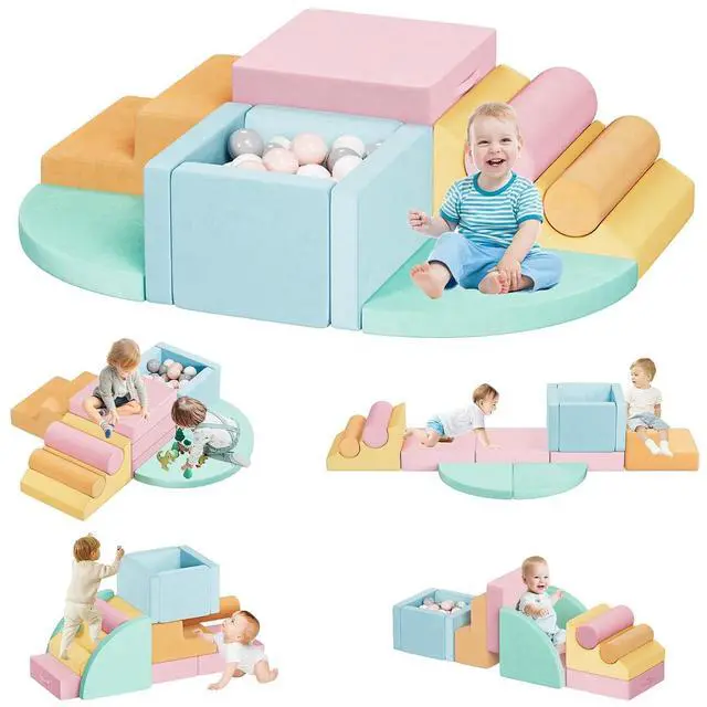 Main image of 12 PCS Foam Climbing Blocks for Toddlers with Ball Pit, Safe Soft Play Gym SetBaby Kids' Indoor Playground Foam Blocks for Crawling, Climbing Motor Skills DevelopmentColorful