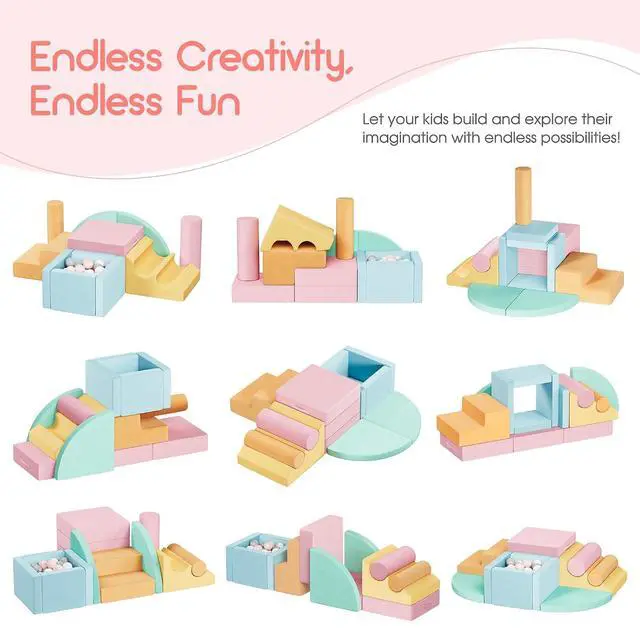 Alt view image 2 of 7 - 12 PCS Foam Climbing Blocks for Toddlers with Ball Pit, Safe Soft Play Gym SetBaby Kids' Indoor Playground Foam Blocks for Crawling, Climbing Motor Skills DevelopmentColorful
