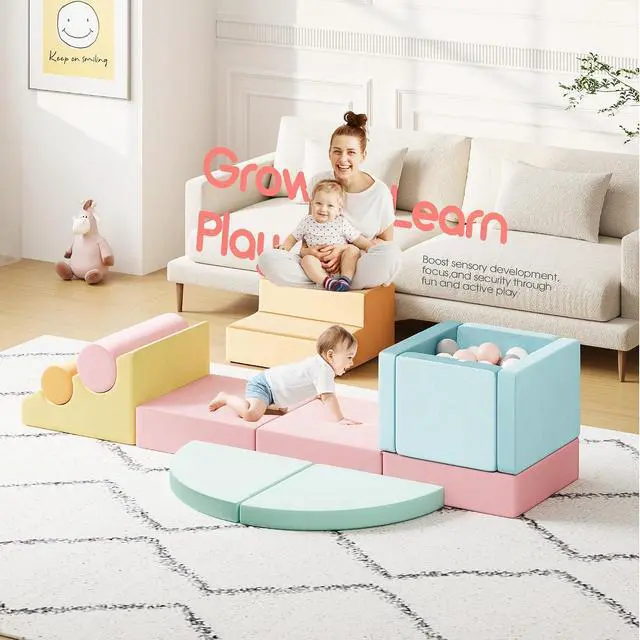 Alt view image 6 of 7 - 12 PCS Foam Climbing Blocks for Toddlers with Ball Pit, Safe Soft Play Gym SetBaby Kids' Indoor Playground Foam Blocks for Crawling, Climbing Motor Skills DevelopmentColorful