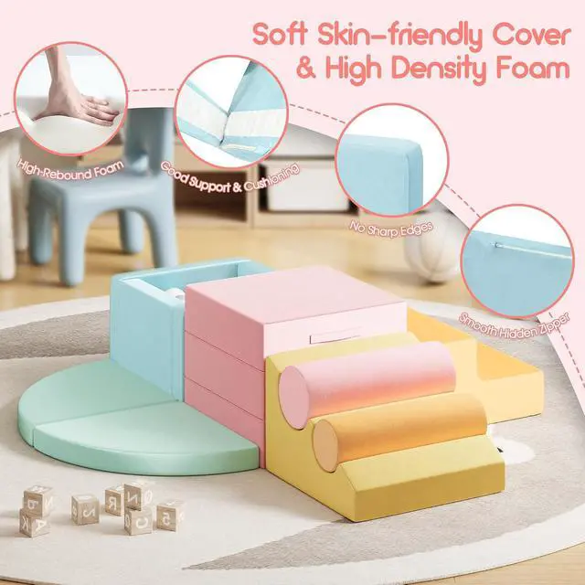 Alt view image 5 of 7 - 12 PCS Foam Climbing Blocks for Toddlers with Ball Pit, Safe Soft Play Gym SetBaby Kids' Indoor Playground Foam Blocks for Crawling, Climbing Motor Skills DevelopmentColorful