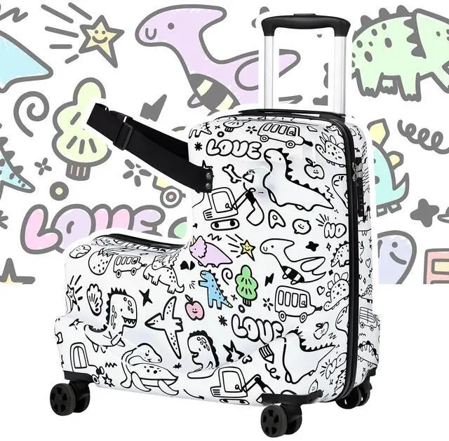 Main image of 20" Kids Ride On Luggage with DIY Coloring, Durable Lightweight Carry On Travel Suitcase with Spinner Wheels, TSA Lock