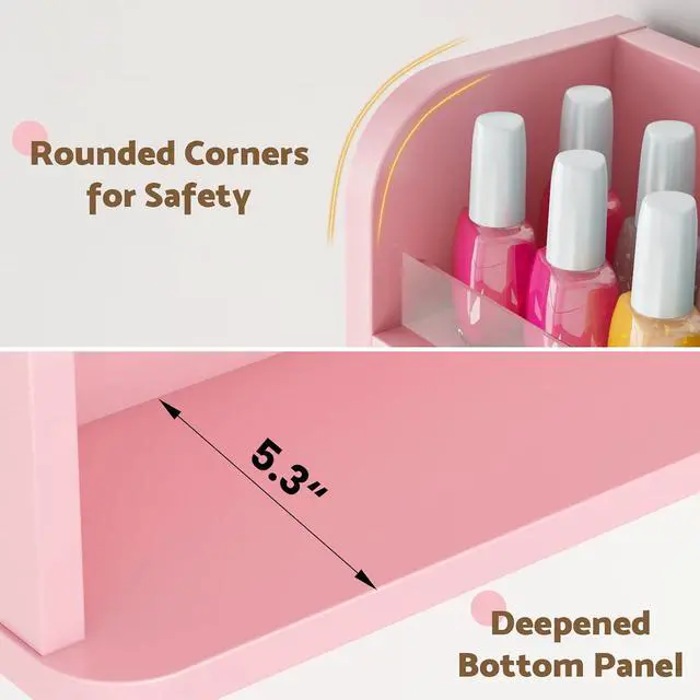 Alt view image 6 of 7 - Wood Nail Polish Rack Display, 6 Tiers Nail Polish Wall Organizer, Pink | Wall Mounted Nail Polish Storage & Display Shelf, 6 Layers Wall Mount Nail Polish Holder Wall, LED Light, Acrylic Baffle