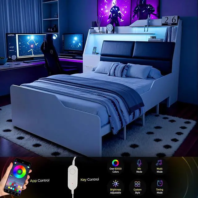 Alt view image 7 of 7 - Full Size Platform Bed with Foldable Desk & Storage Headboard | Bookshelf