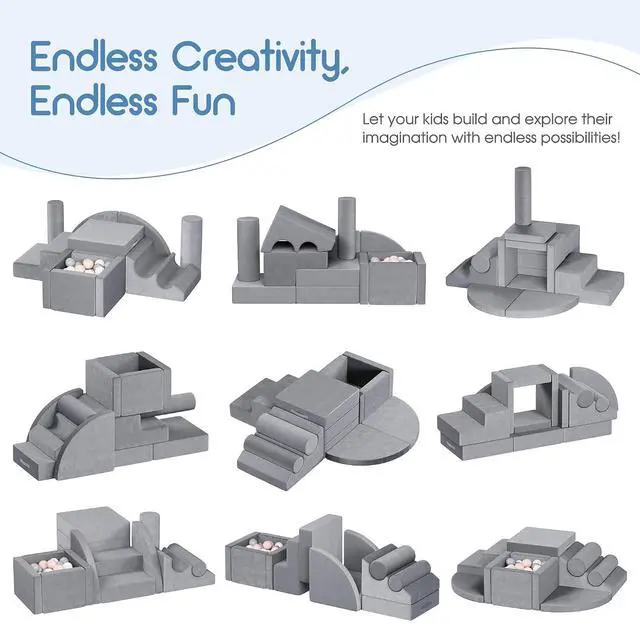 Alt view image 3 of 7 - 12 PCS Foam Climbing Blocks for Toddlers with Ball Pit, Safe Soft Play Gym SetBaby Kids' Indoor Playground Foam Blocks for Crawling, Climbing Motor Skills DevelopmentGray