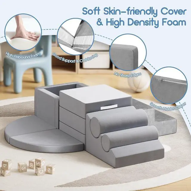 Alt view image 5 of 7 - 12 PCS Foam Climbing Blocks for Toddlers with Ball Pit, Safe Soft Play Gym SetBaby Kids' Indoor Playground Foam Blocks for Crawling, Climbing Motor Skills DevelopmentGray