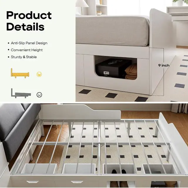Alt view image 6 of 7 - Full Size Platform Bed with Foldable Desk & Storage Headboard | Bookshelf