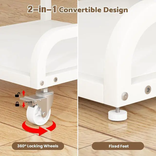 Alt view image 6 of 7 - Adjustable Pedicure Foot Rest with 3-Level Height, PU Cushion, Storage & Locking Wheels, Mobile Pedicure Cart Foot Bath Trolley for Foot Bath, Salon & Spa (White)