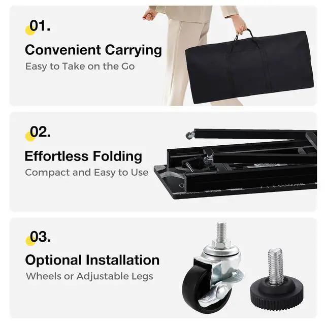 Alt view image 5 of 7 - Portable Foldable Manicure Table with Dust Collector, Rolling Nail Tech Desk with LED Lamp, Wrist Rest, Lockable Wheels & Carrying Case for Home Salon, Travel & Mobile Nail Techs (Black White Wave)