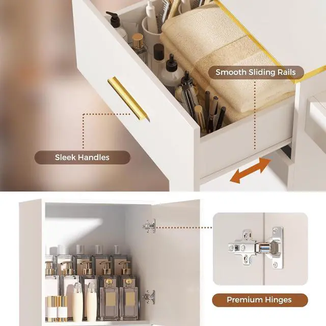 Alt view image 6 of 7 - Tall Hair Salon Station for Hair Stylist with Storage (White) | 6 Tools Holders, a Drawer, 2 Open Shelves, 3 Large Storage Cabinets