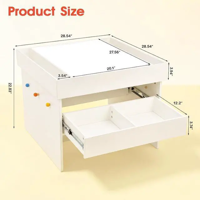 Alt view image 2 of 7 - Kids Light Box, LED Sensory Activity Table w/ 2 Drawers & 140 Transparent Blocks, RGB Color Changing Play Desk w/ Remote Control, Montessori Learning Furniture for Preschool Classroom Playroom, White