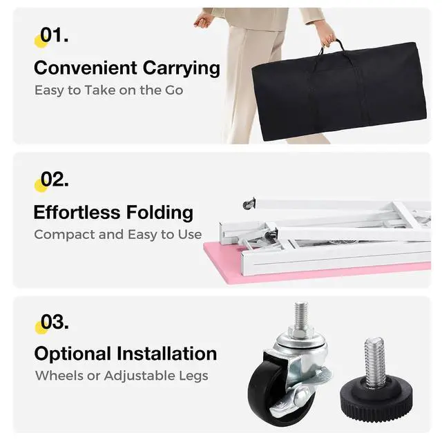 Alt view image 5 of 7 - Portable Foldable Manicure Table with Dust Collector, Rolling Nail Tech Desk with LED Lamp, Wrist Rest, Lockable Wheels & Carrying Case for Home Salon, Travel & Mobile Nail Techs (Pink)