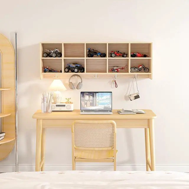 Alt view image 5 of 7 - Set Wall Cubbies 10 Section with Hooks and PU Cushion Shoe Storage Bench, Hanging Wall Mount Wooden Classroom Cubbies, Daycare Shelves for Home, School, Nursery, Kindergarten