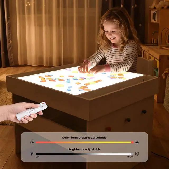 Alt view image 6 of 7 - Kids Light Box, LED Sensory Activity Table w/ 2 Drawers & 140 Transparent Blocks, RGB Color Changing Play Desk w/ Remote Control, Montessori Learning Furniture for Preschool Classroom Playroom, White
