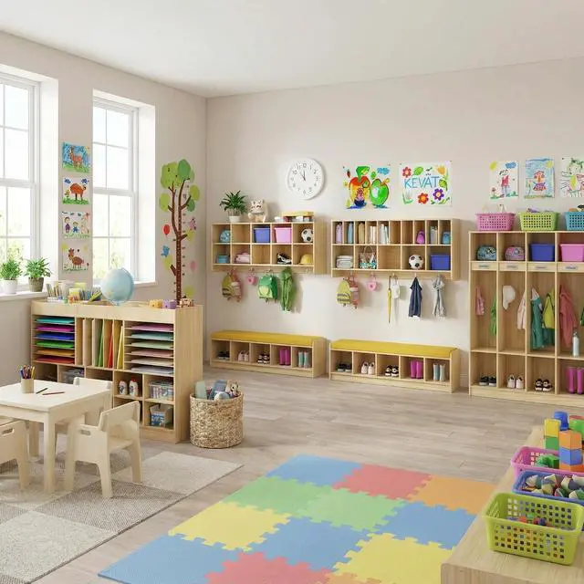 Alt view image 7 of 7 - Set Wall Cubbies 10 Section with Hooks and PU Cushion Shoe Storage Bench, Hanging Wall Mount Wooden Classroom Cubbies, Daycare Shelves for Home, School, Nursery, Kindergarten