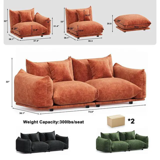 Alt view image 2 of 7 - Chenille Modular Loveseat Sofa, Minimalist Cloud Couch for Apartment | Flexible Configurations, Cloud-Like Comfort, Deep Seating, Pet-Friendly Upholstery, Durable Frame Support, Easy Assembly