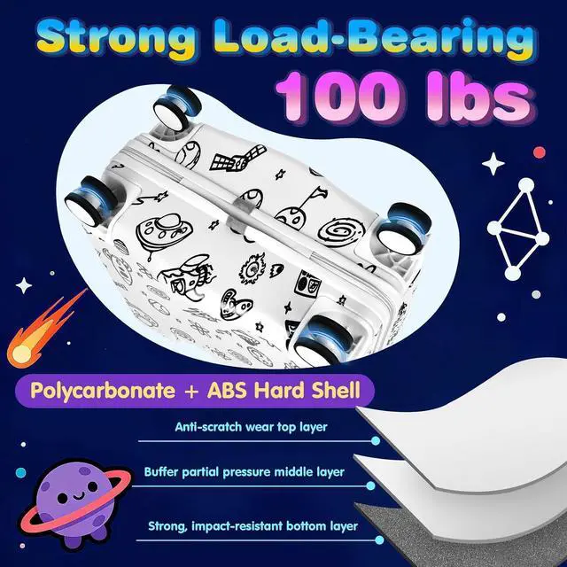 Alt view image 5 of 7 - Kids Ride-On Suitcase with Cute Ears, 20" Carry-On Luggage with TSA Lock | DIY Coloring Design, 4 Spinner Wheels, Pull Rope, Foot Pedal, Lightweight & Durable Shell, Stable Ride Design